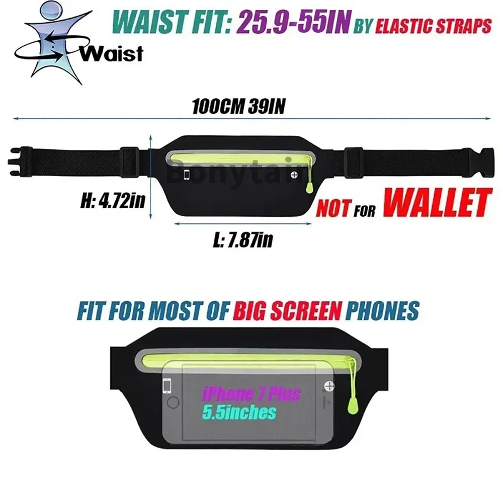 Women Waist Running Bag Sports 6.5inch Phone Men Belt Pack Ultra-Thin Waterproof Fanny Pack Cycling Gym Light Waist Pouch Bag