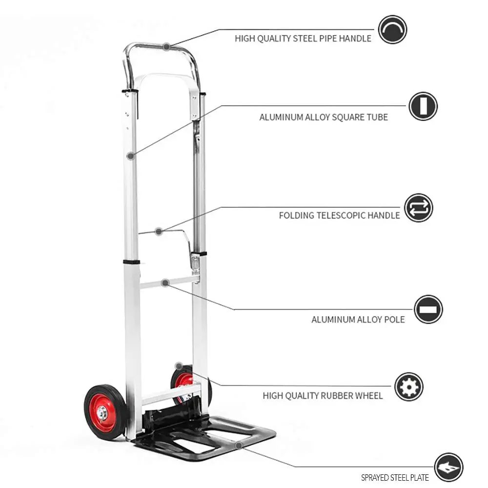 Aluminum Foldable Hand Truck, 220 Lbs Capacity, 6-Inch Wheels, Lightweight Folding Hand Cart for Moving Boxes, Luggage and Supplies view 2