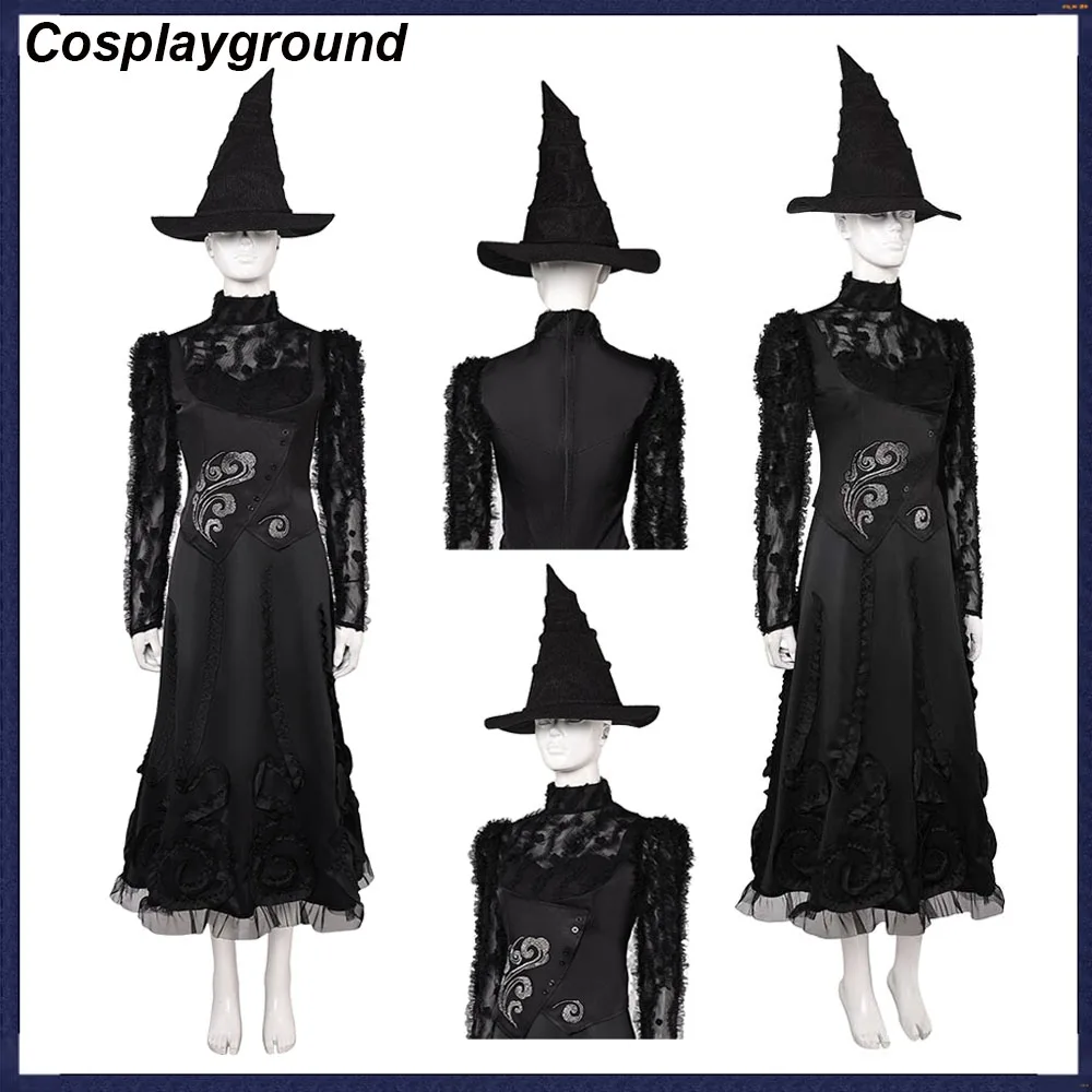 Elphaba Cosplay Wicked Disguise Costume Witch Shirt Cap Outfits Halloween Carnival Adult Women Dress Hat Party Suit