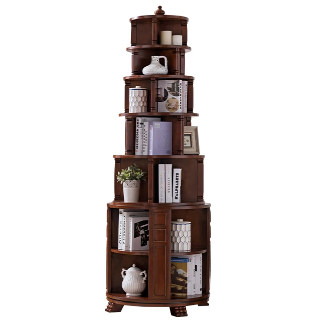 

Solid Wood Shelf European Style Rotating Bookcase Living Room Small Bookcase Floor Bookcase