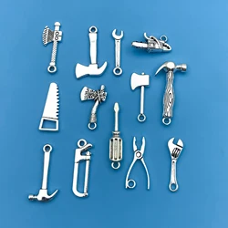 Mix 13pcs/Set Zinc Alloy Antique Silvery Tools Axe Saw Shaped Pendant for DIY Necklace Bracelet Earrings Jewelry Making Handmade