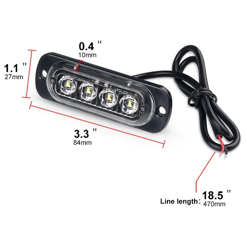 Imagen 2 del producto Luz LED de advertencia para coche, parrilla sin avería estroboscópica, luz de emergencia de 12V, lámpara de baliza para remolque de camión y coche, luz lateral LED para coche y camión, 4LED