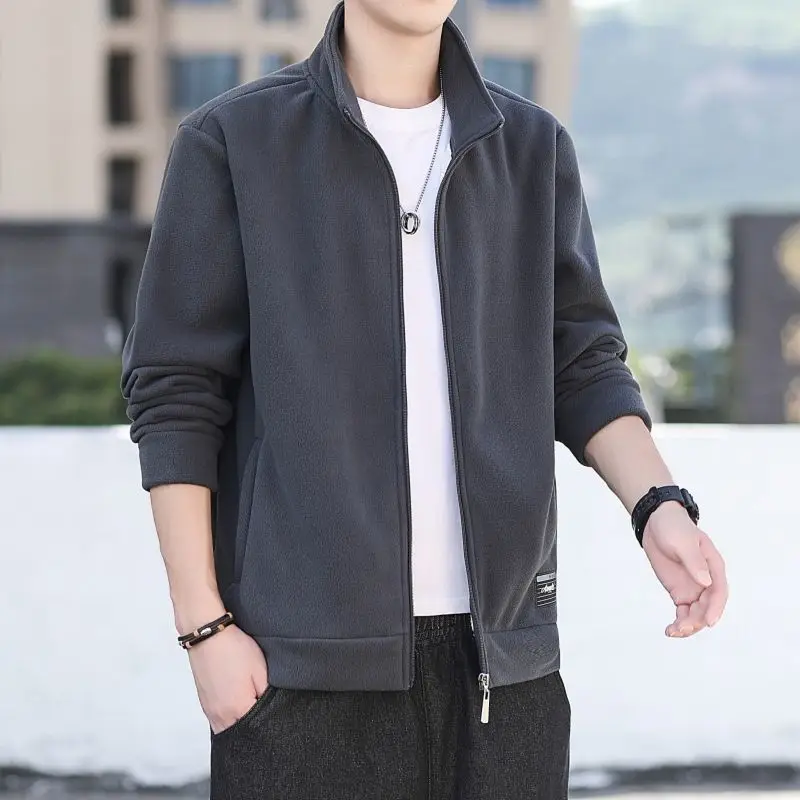 

Мужская зимняя куртка с воротником-стойкой на флисовой подкладке, легкая парка с капюшоном и застежкой-молнией, теплая модная повседневная одежда для улицы