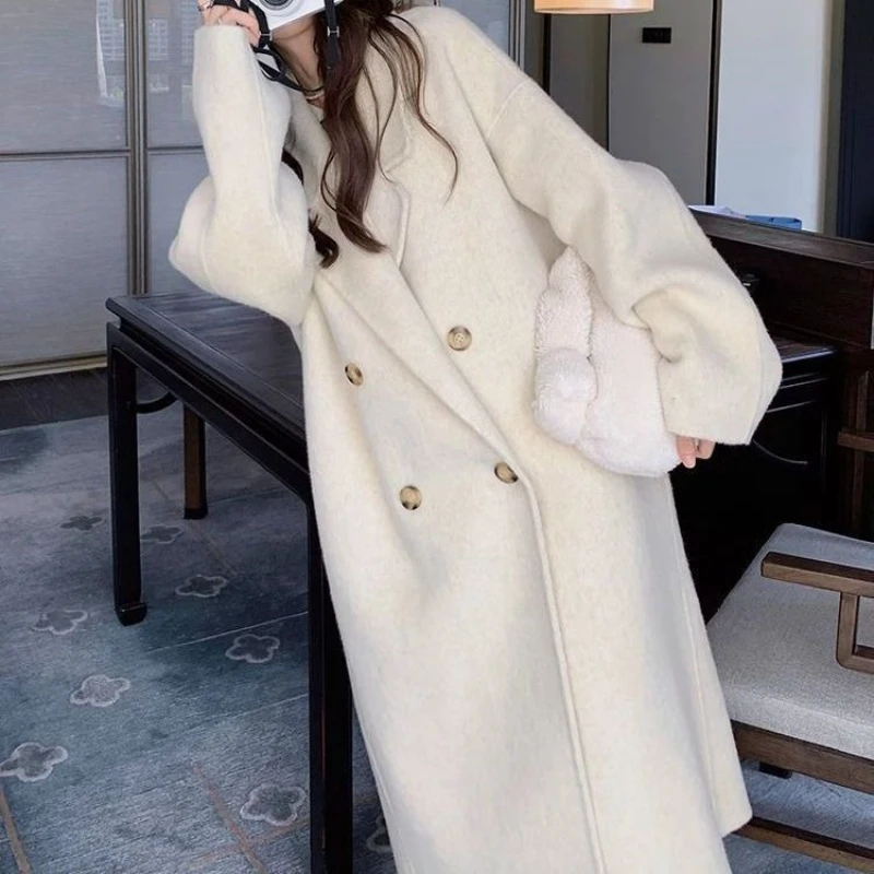 

Petite Women’s Korean Pink Woolen Coat 2025 New Arrival Loose Fit Mid Length Winter Jacket
