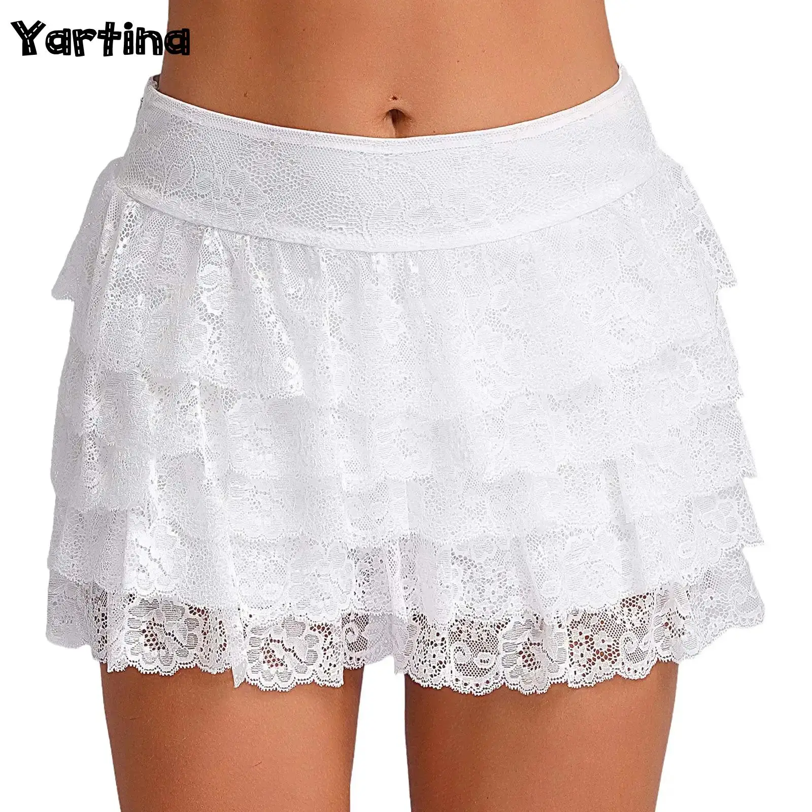 

Womens A-line Pettipants Victorian Short Skirt Kawaii Gothic Lace Shorts Underwear Exquisite Lace Tiered Ruffle Skirt Bloomers