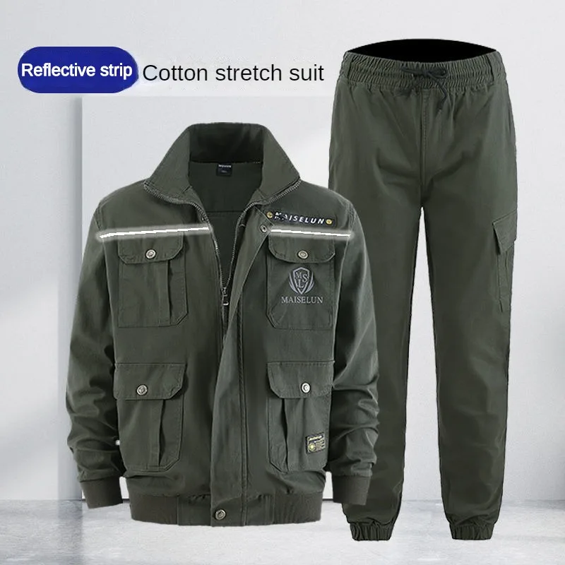 

Outdoor Leisure Sports Work Clothes Top And Pants Spring And Autumn Cotton Elastic Camouflage Suit Wear-resistant Welder Suit