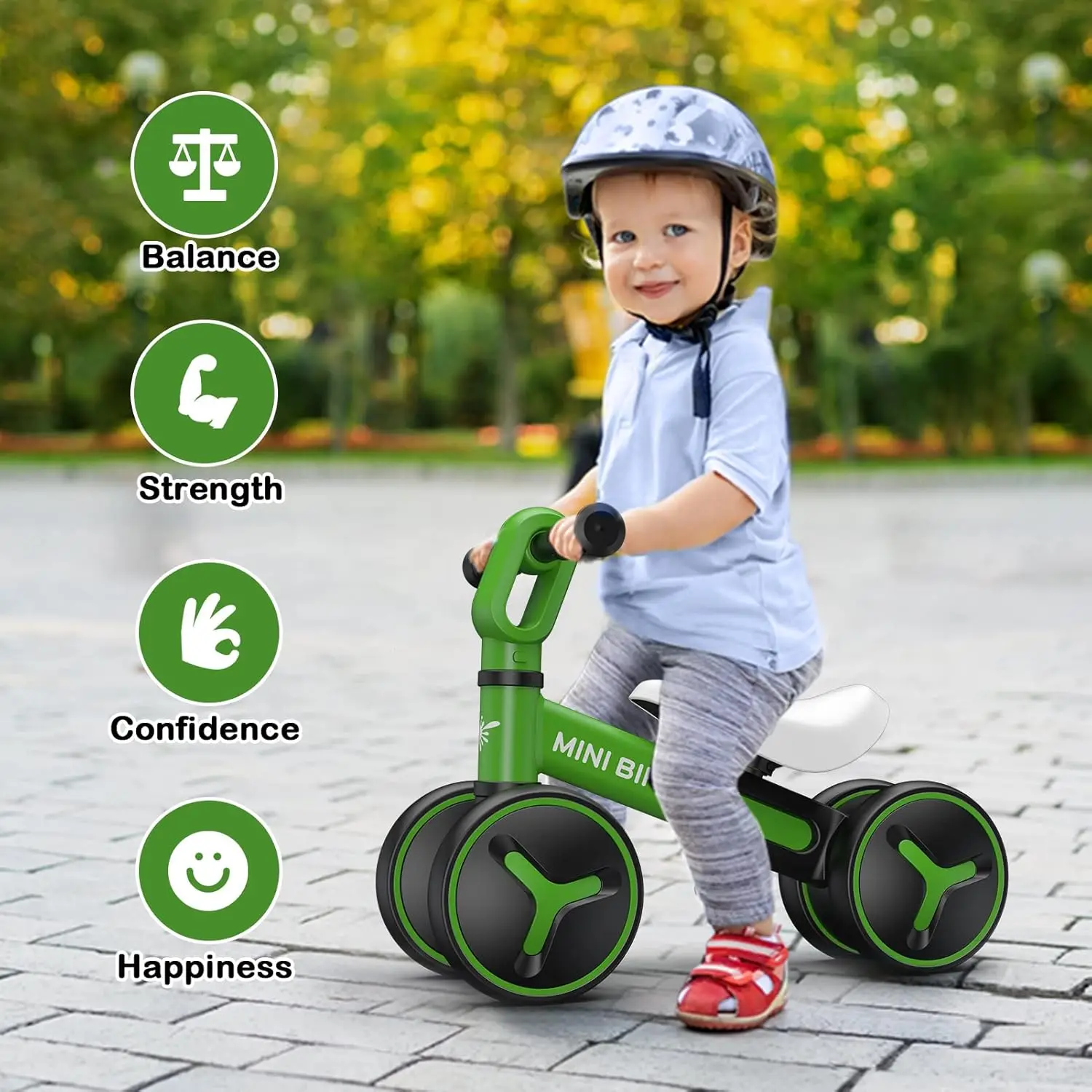 Baby Balance Bike for 1 Year Old Boys Girls, 12-36 Months Riding Toys Toddler Bike with Adjustable Seat, No Pedal Infant 4 Wheel