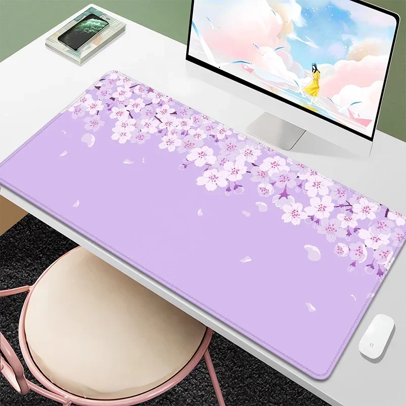 Purple Blossom Deskmat Cute Pastel 900x400 Purple Lilac Lavender Cherry Sakura Flowers Japan Desk Mat Cute kawaii Mousepad