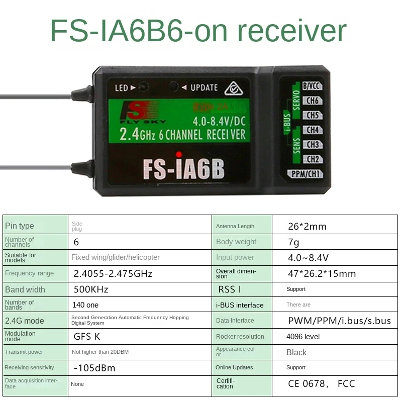 

FlySky R6B GR3E IA10B IA6B X6B A8S R9B IA6 FS2A X8B Receiver receptor para i6 i10 CT6B T6 TH9x transmisor Control remoto partes