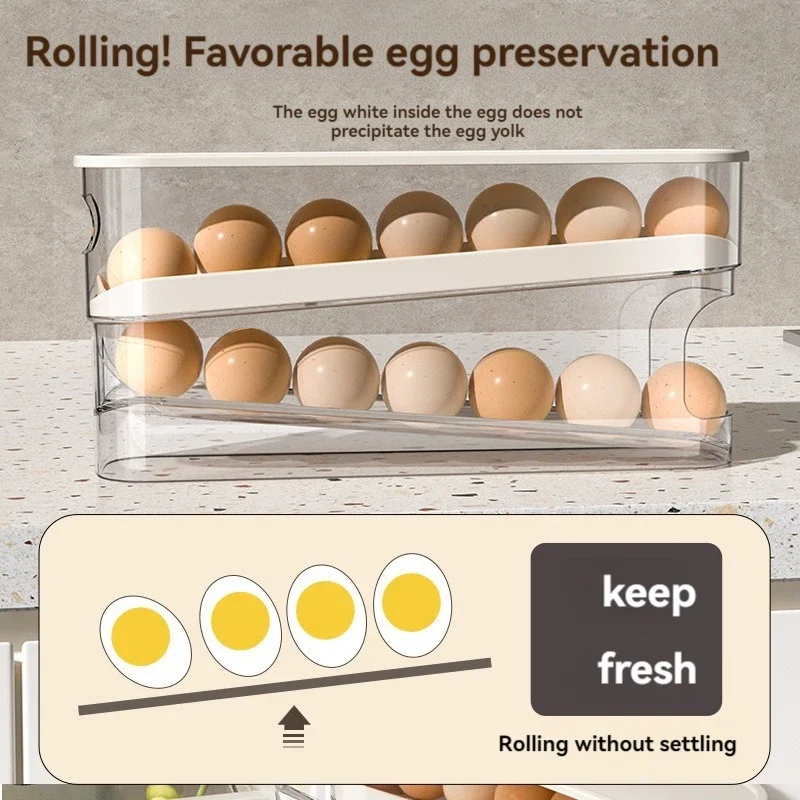 

Refrigerator Egg Storage Box Kitchen Egg Organizer Egg Holder Large Capacity Dedicated Egg Carton Rolling Egg Dispenser