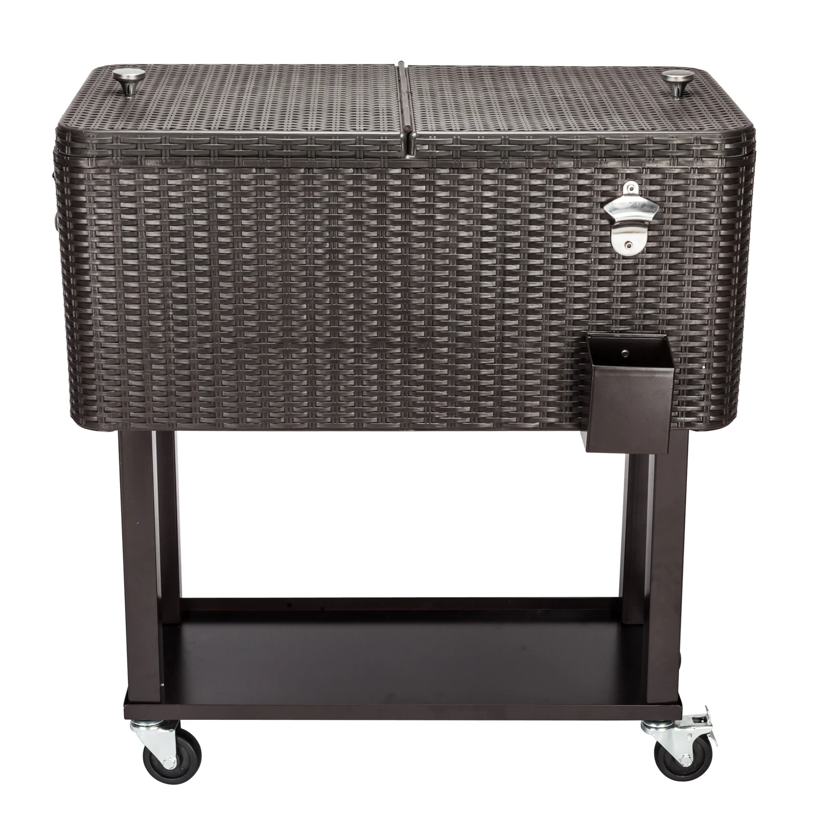 80QT Rattan Square Legs Cooler with Shelf