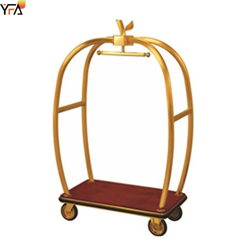 Portable Hotel Bellman Luggage Cart Golden Four Wheels Lobby Hotel Luggage Trolley Luggage Cart Hand Truck