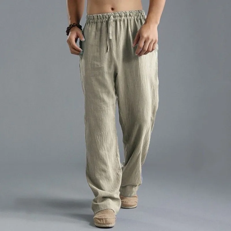 

2024 High End New Linen Pants Summer Men's Pants Cotton Linen Pants Men's Light Color Nostalgic American Thin Washed Loose Pants