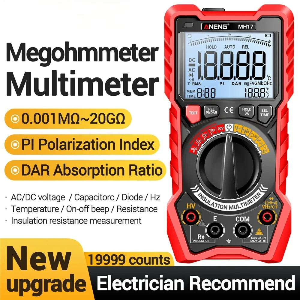 

RMS 1000V AC/DC Voltage Backlit Screen Insulation ResistanceDigital Megohmmeter meters insulationMultimeter 19999 Counts True