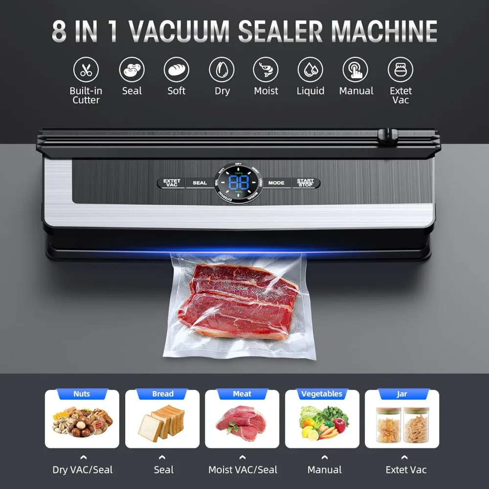 Automatic powerful mini household vacuum preservation machine bags 70kpa dry food and moist food vacuum sealer With Seal Bags