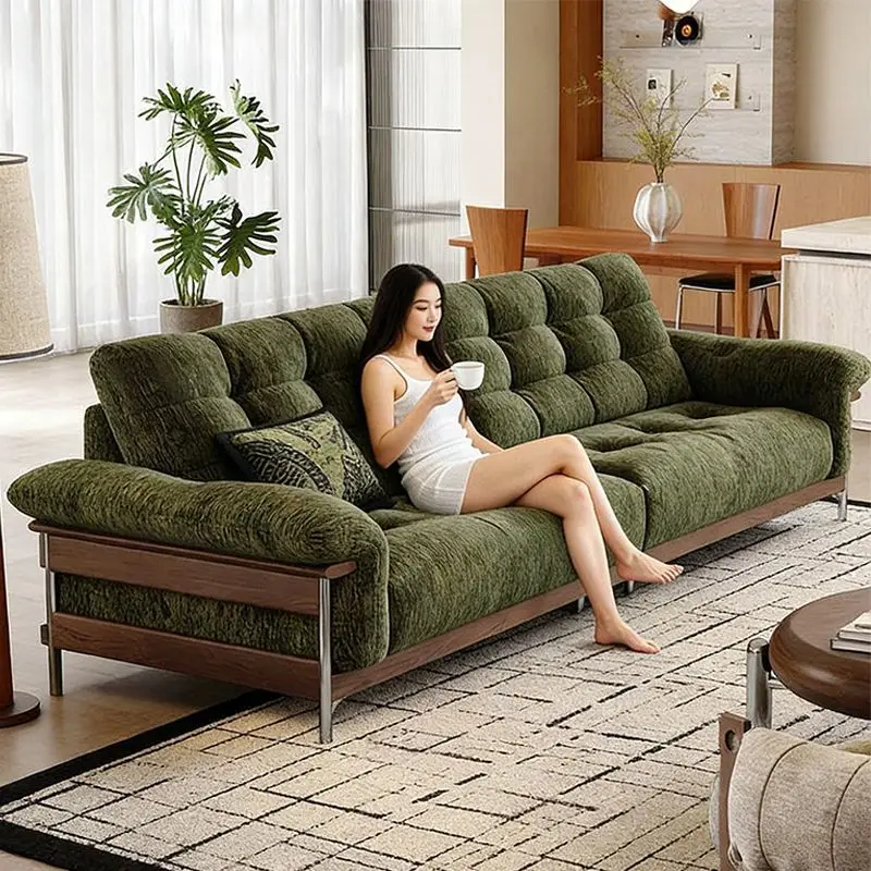 Hecheng new solid wood fabric sofa high-end chenille medieval cloud fabric sofa walnut
