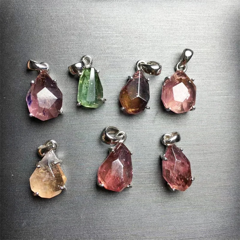 Natural Faceted Tourmaline Pendant Crystal Reiki Healing Gemstone Collection Fashion Jewelry Gift For Women 1pcs