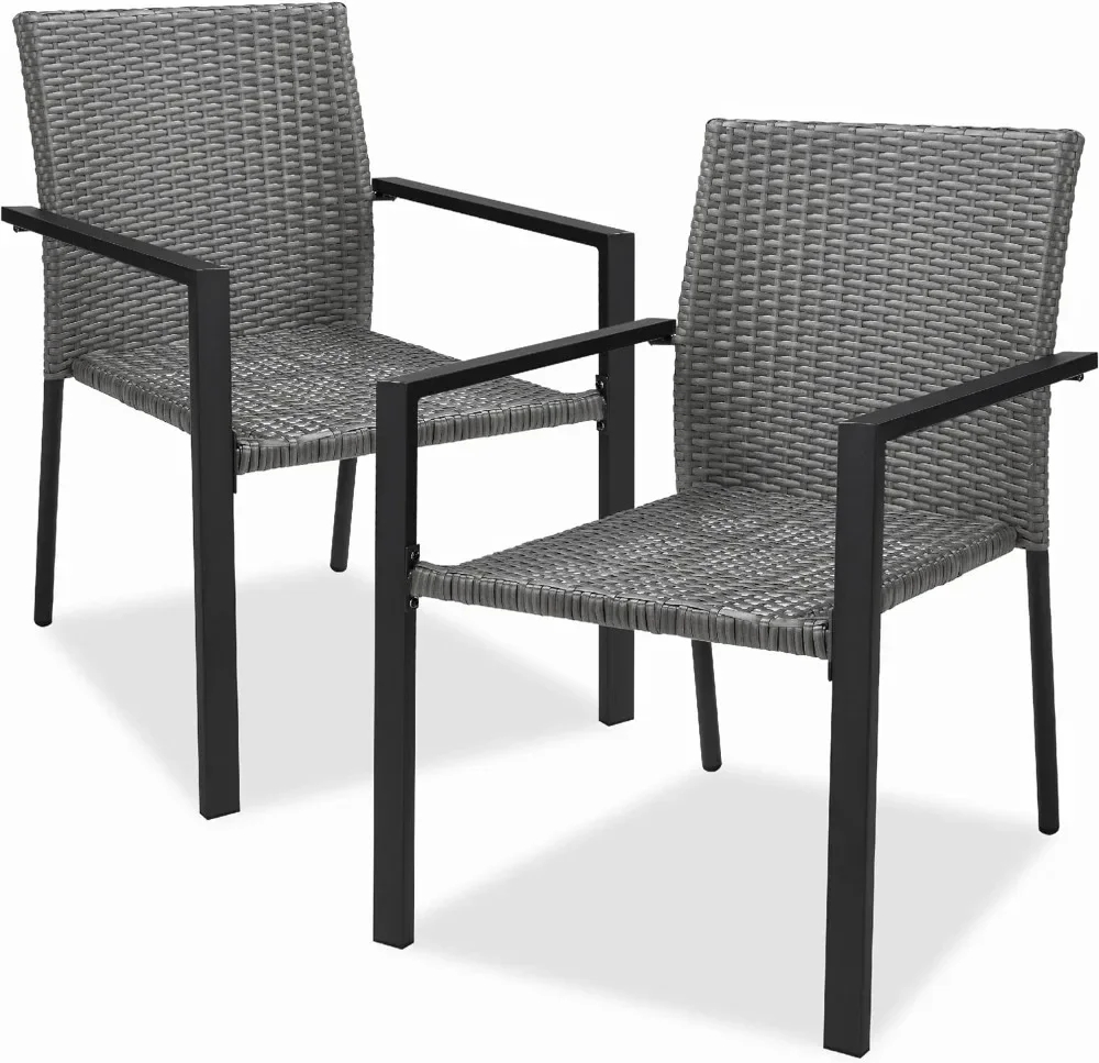 Choice Products Set of 2 Stackable Outdoor Wicker Dining Chairs All-Weather Firepit Armchair w/Armrests, Steel Frame for Patio