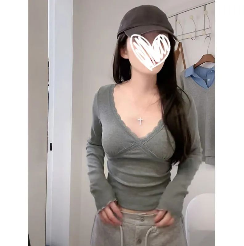 تي شيرت بأكمام طويلة للفتيات والربيع بياقة على شكل حرف O وخصر مرقع ومطوي ومزين بطبقات وكشكشة للتخسيس ملابس خروج #6