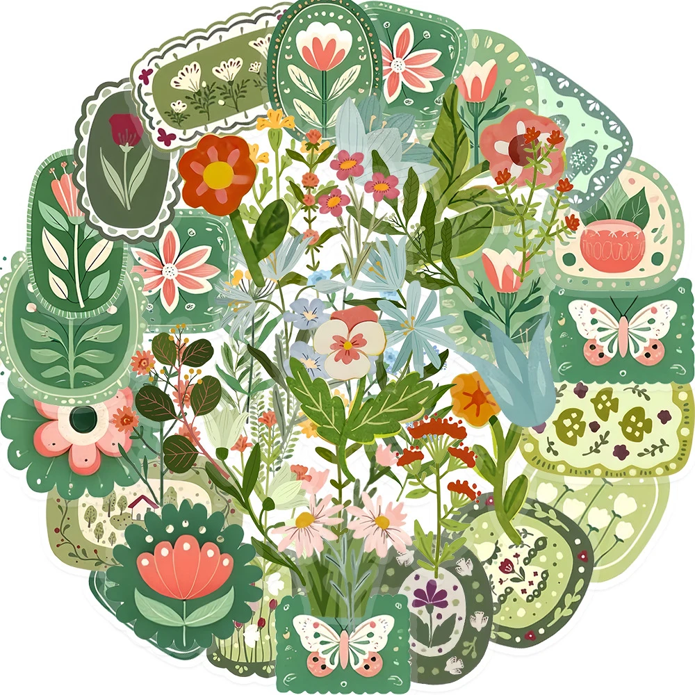 

10/30/50pcs Vintage Flowers and Plants Cartoon Stickers Cute Creative Graffiti Sticker Notebook Phone Suitcase Decals Kids Toy