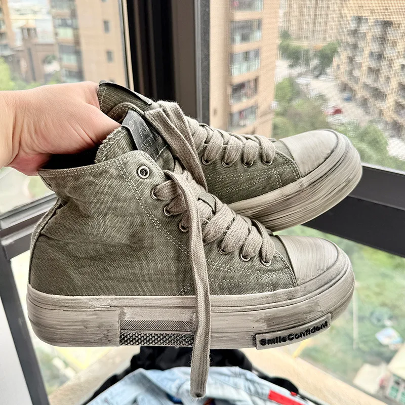 

2025 New High Top Canvas Shoes Men Original Platform Men's Vulcanized Shoes Comfort Retro Canvas Sneakers