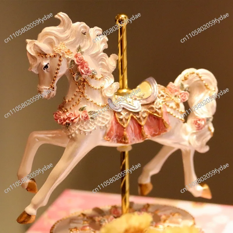Carousel Horse Statue Vivid Details Music Box for Desktop Cabinet Bedroom