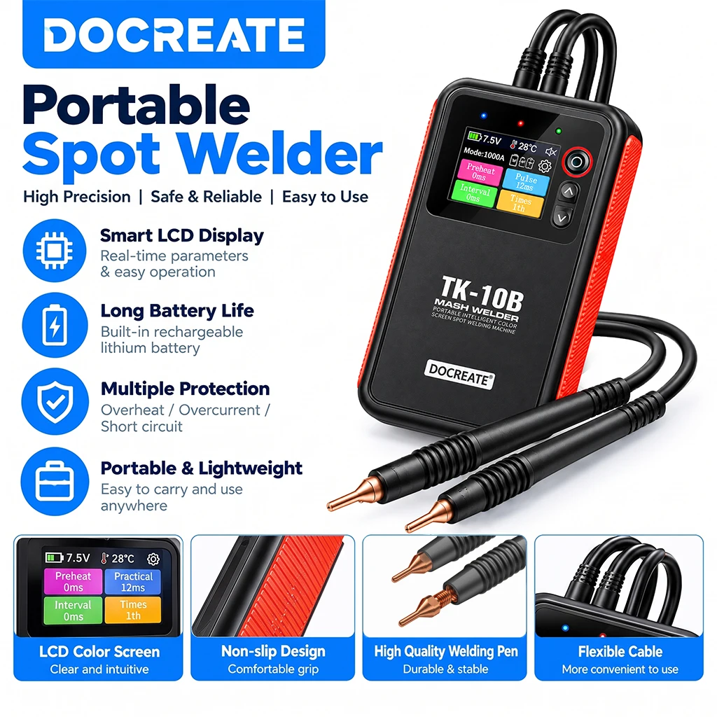 DOCREATE 773 5000mAh Portable Spot Welder, Dual Pulse Battery Welding Machine with Color Screen for 18650 Lithium Batteries