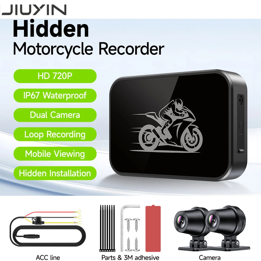 

JIUYIN двойной 720P мотоциклетный видеорегистратор спереди и сзади водонепроницаемый мотоциклетный рекордер для вождения ночного видения черный мотоциклетный монитор