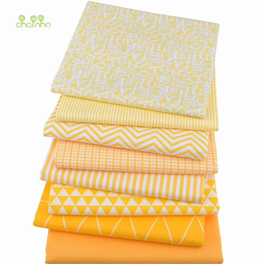 Chainho,Printed Twill Weave Cotton Fabric,Patchwork Cloth,DIY Sewing Quilting Material,Yellow Geometric Patterns,2 Sizes,285-290