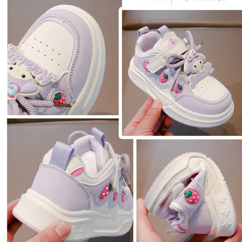 サンリオ女の子のファッションカジュアルスポーツシューズ漫画メロディープリント子供トレンドボードシューズビッグキッズアンチスリップリトルホワイトシューズ