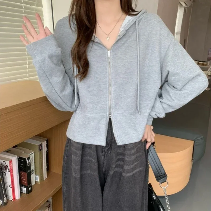 Plain Long Sleeve Hoodies Sweatshirt for Women 90s Vintage Y2k Korean Popular Clothes Harajuku Fashion Cheap Woman Hooded Tops