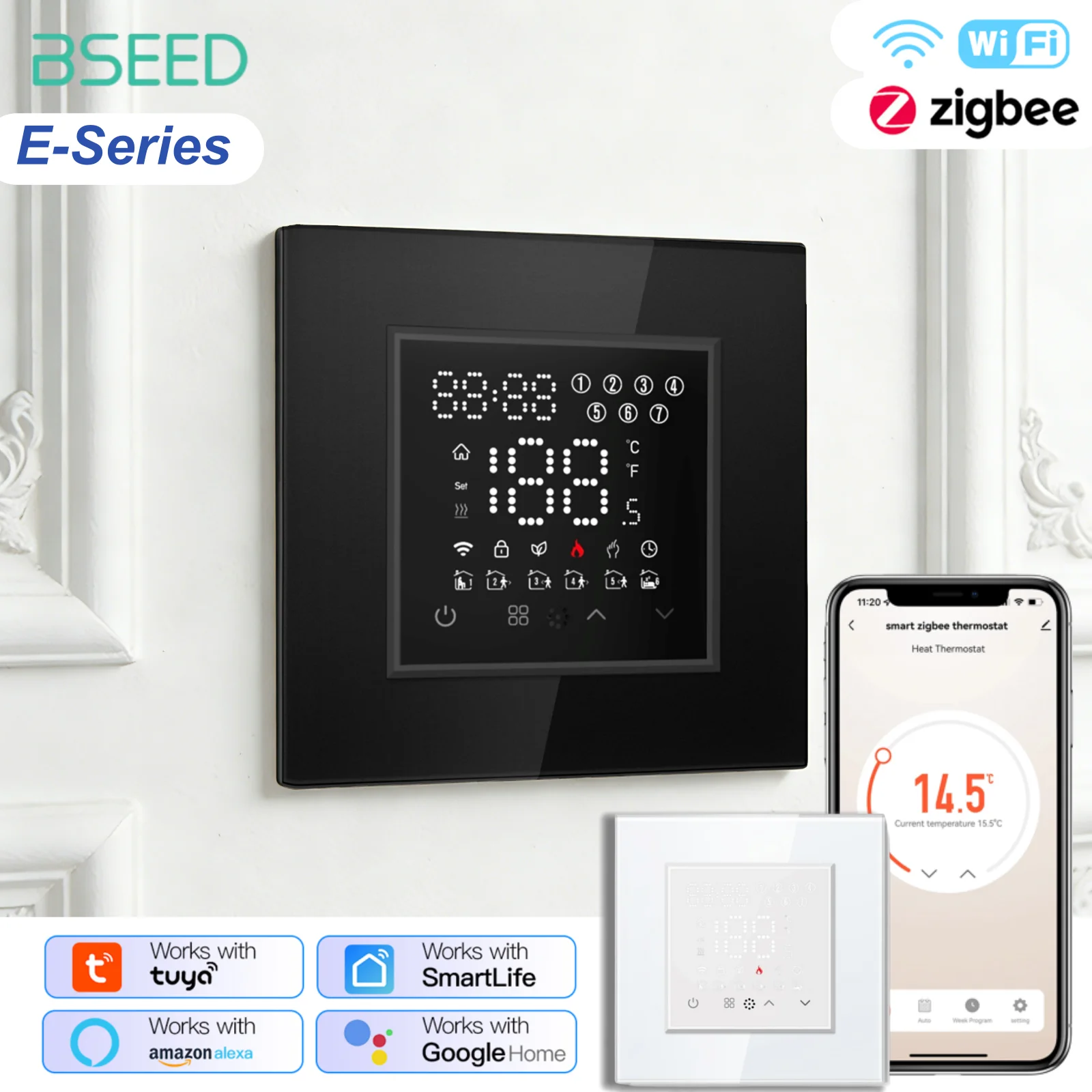 

Умный термостат Bseed Wi-Fi/Zigbee, водный электрический теплый пол с подогревом, газовый котел, пульт дистанционного управления температурой с Alexa Alice