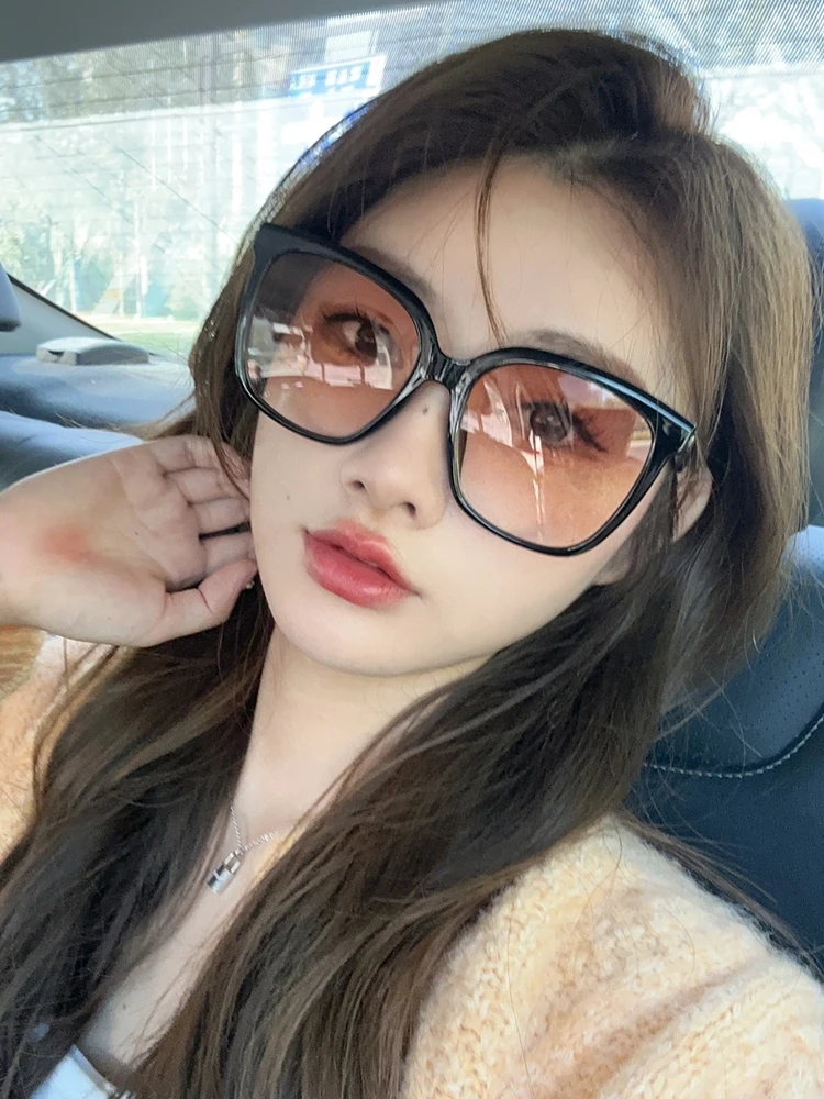 Super large frame sunset color sunglasses for women with advanced sense, round face, blusher sunglasses