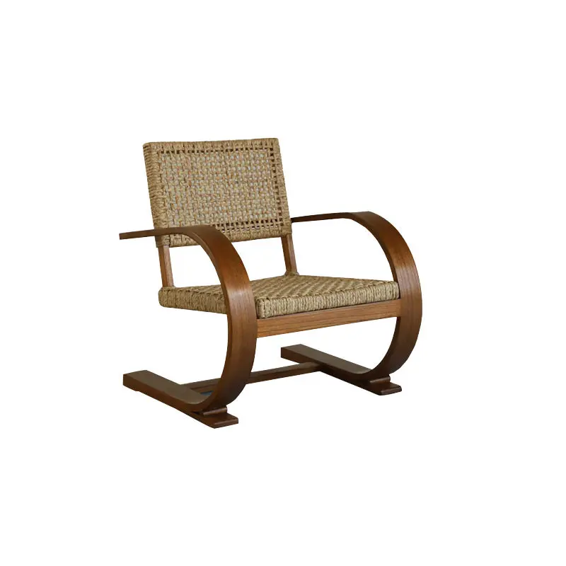 

Medieval grass rope solid wood leisure chair retro living room designer single sofa chair B & B hotel premium chair
