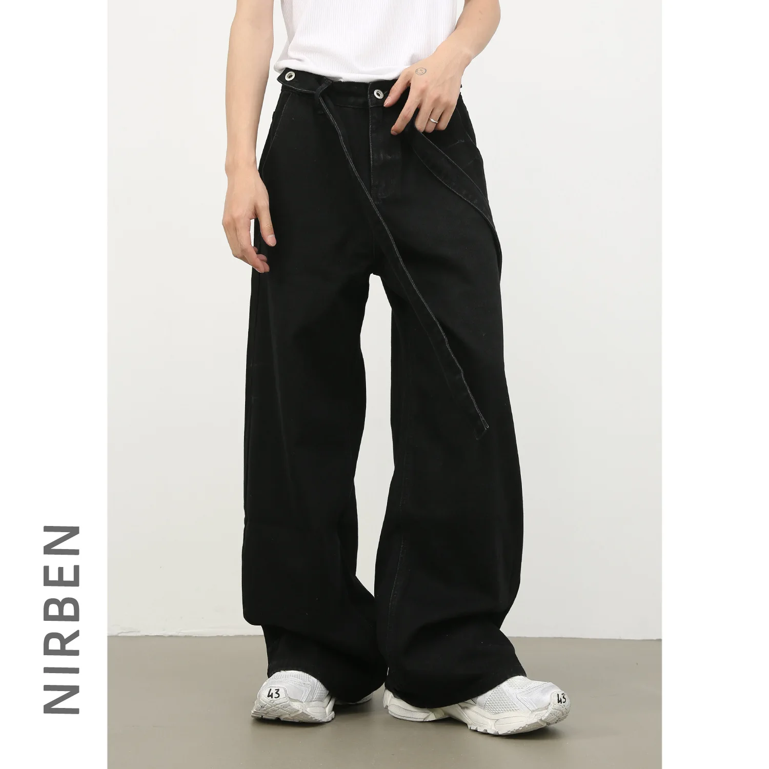New Removable Streamer Korean Version Loose Straight Trendy High Street Versatile Denim Trousers Men