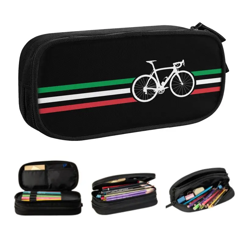 Bike Stripes Italian National Road Race V2 Pencil Case for Boy Girl Large Capacity Italian Bicycle Pencil Box School Accessories