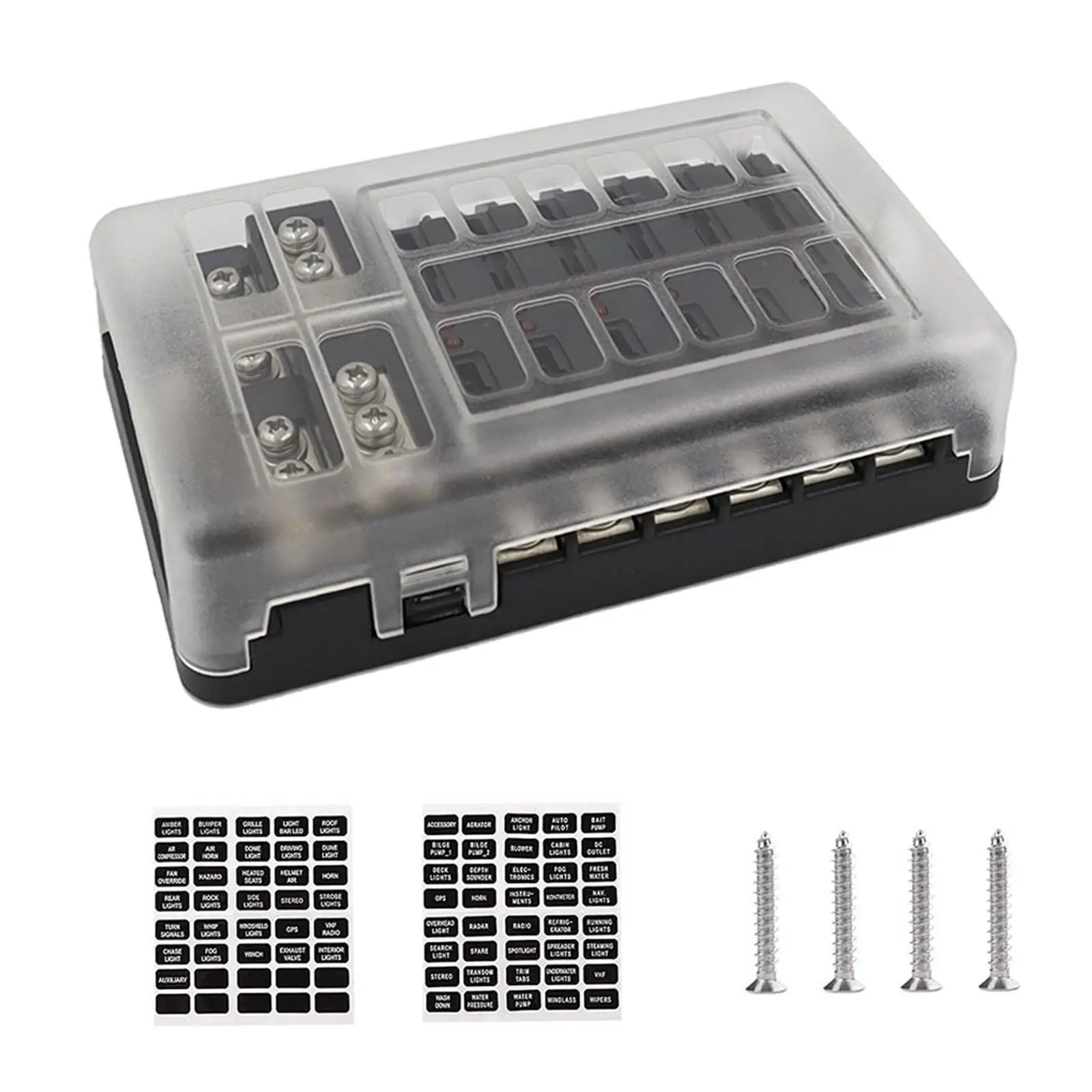 12 Circuit Fuse Block, Damp-Proof Cover Fuse Box Holder Fuse Box Fits for Auto Van SUV Automotive Car Yacht