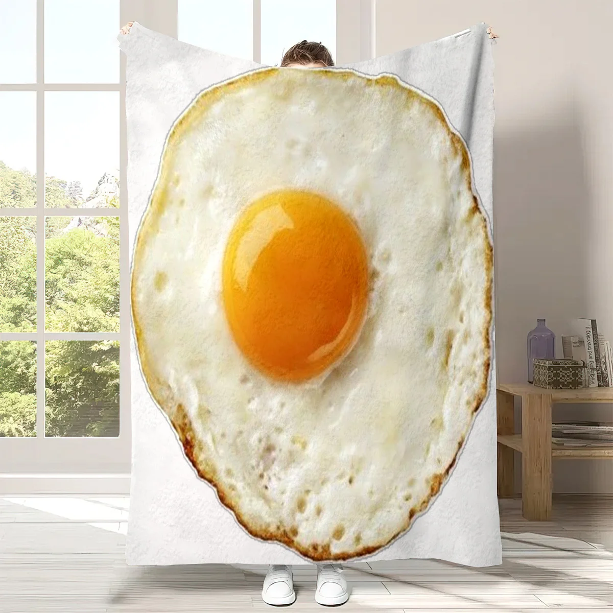 Fried Egg Flannel Throw Blanket, Realistic Sunny Side Up Egg Print Soft Warm Blanket for Sofa Bed Home Decor Gift Ideas Now