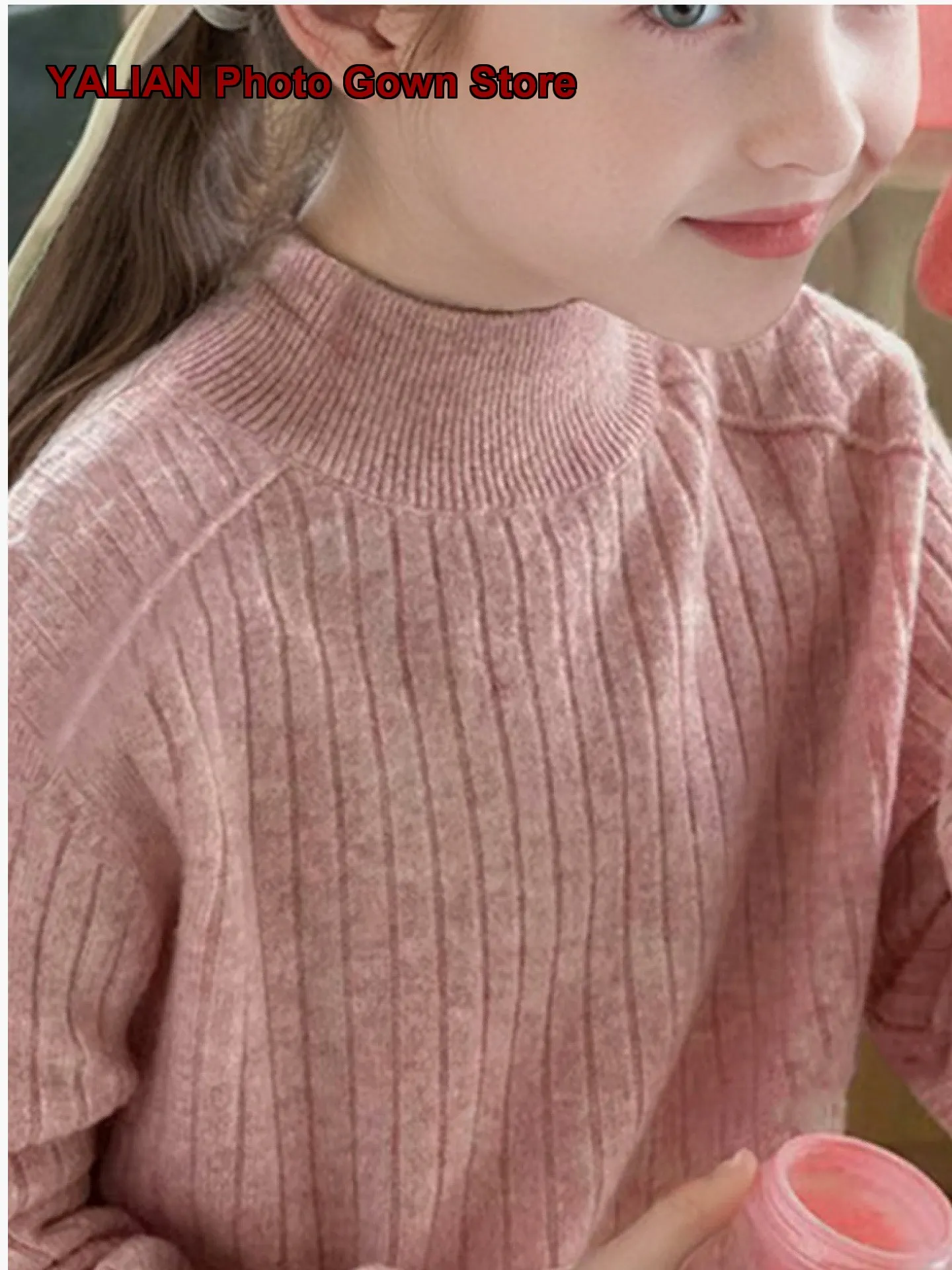 Girls Two-Piece Set Autumn 2026 Mock Neck Knit Top Solid Color Base Layer Top Older Girls Boys High Neck Kids Older Kids