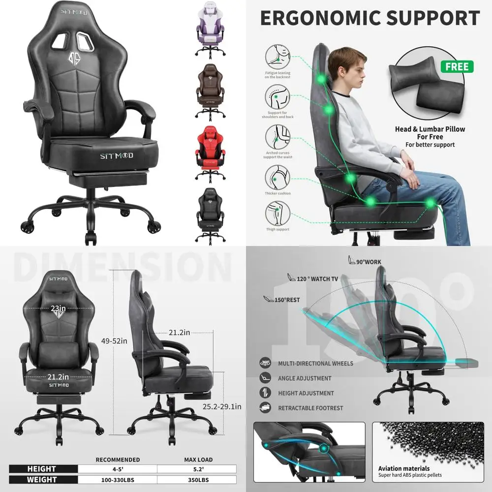 

Ergonomic Heavy Duty Gaming Chair for Adults with Footrest, Big and Tall Reclining Computer Chair for Lumbar Support