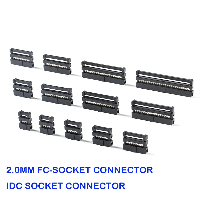 5Pcs FC 6P/8/10/12/14/16/18/20/24/26/30/34/40/50 Pin 2.0mm Pitch Female IDC Socket Connector Ribbon Cable Connector