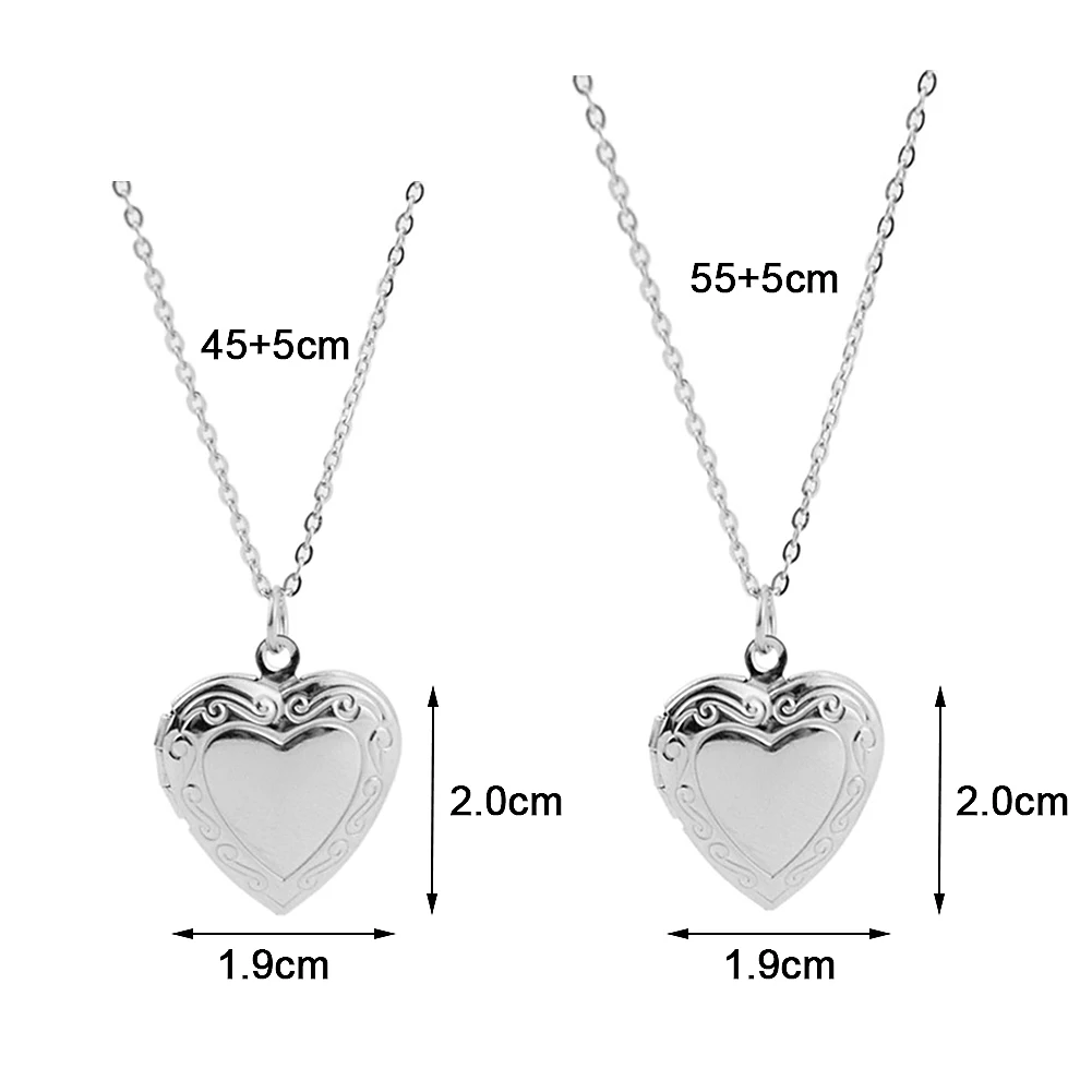 1 Heart Shaped Photo Frame Pendant Necklace Love Heart Charm Stainless Steel Locket Necklace Women Men Fashion Memorial Jewelry