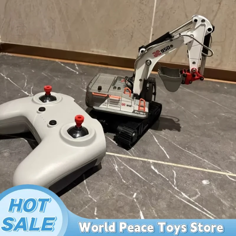 New In Stock Model Remote Control Excavator 1：50 Scale 950 Full Alloy 28 Channel Screw Rod Tracked Metal Hydraulic Hose Desktop