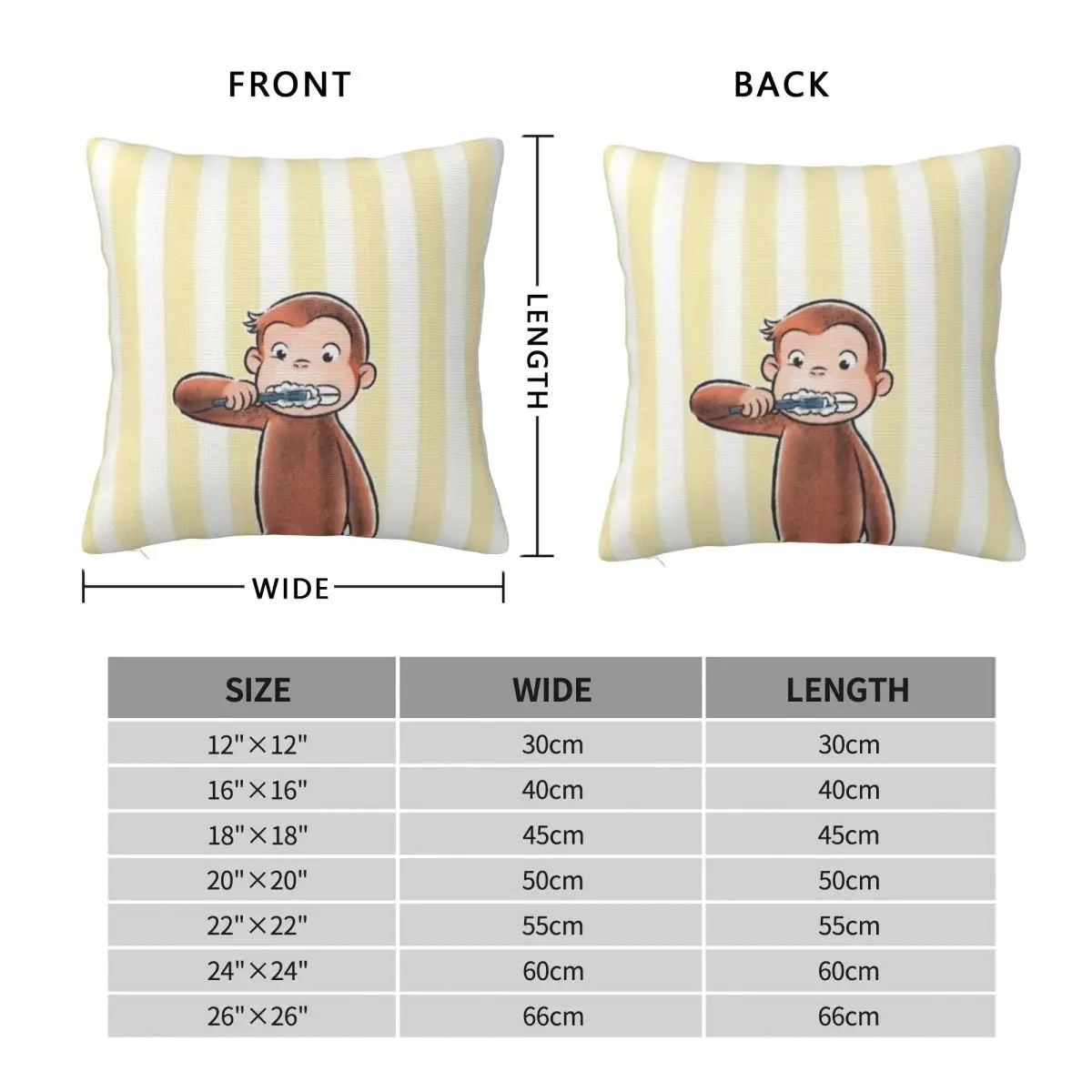 Curious George Brushing Teeth Square Pillowcase Polyester Linen Velvet Creative Zip Decor Throw Pillow Case Home Cushion Cover