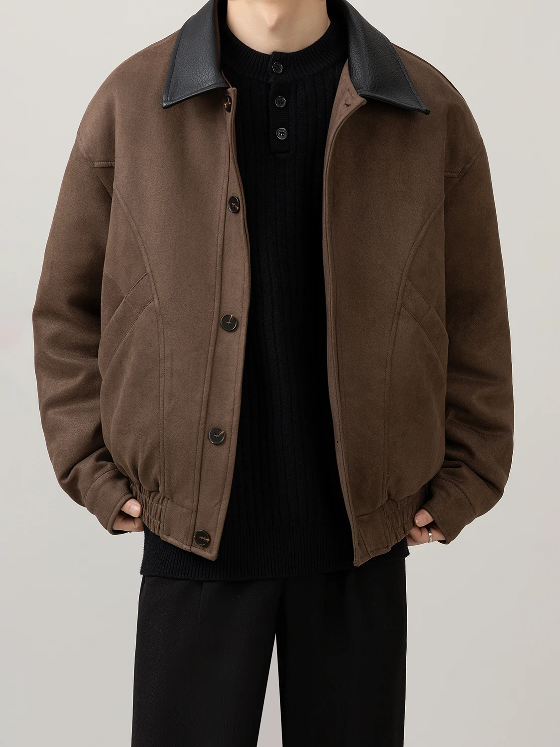 

Men's Casual Oversized Suede Jaet Quilted Du down Warm Outerwear Lapel Collar Polyester Fiber Ci Casual Daily Wear