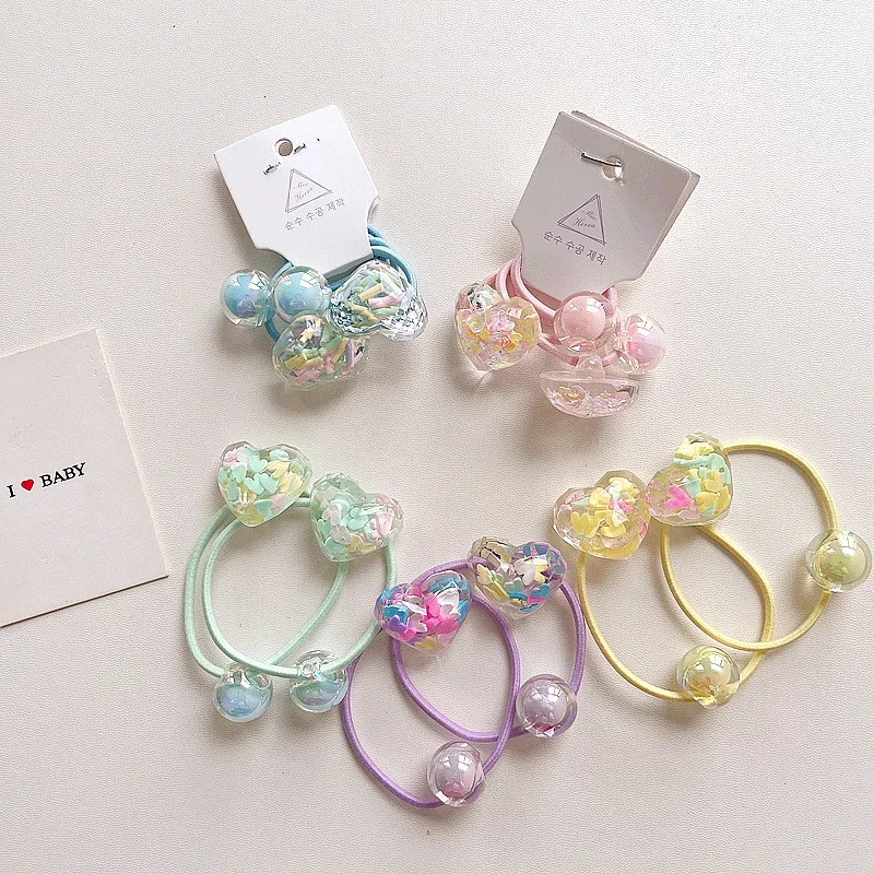 

10sets Boutique Acrylic Heart Shape Elastic Hair Bands Cartoon Ponytail Holder Princess Headwear Fashion Hair Accessories