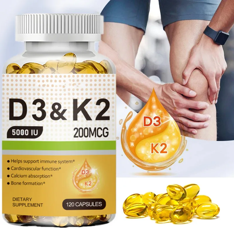 D3+K2 Vitamin D3 5000IU and 200 Mcg Vitamin K2 (MK-7) Vegan Capsules for Bone Density,teeth,skin,heart Health and Immunity.