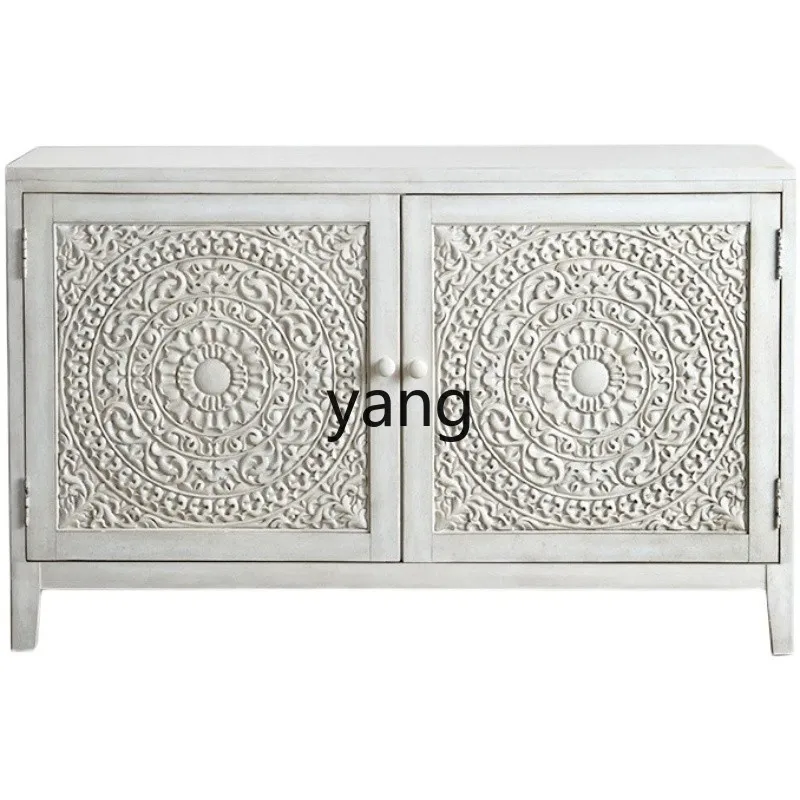 

CX solid wood white carved TV cabinet living room post-modern simple side cabinet