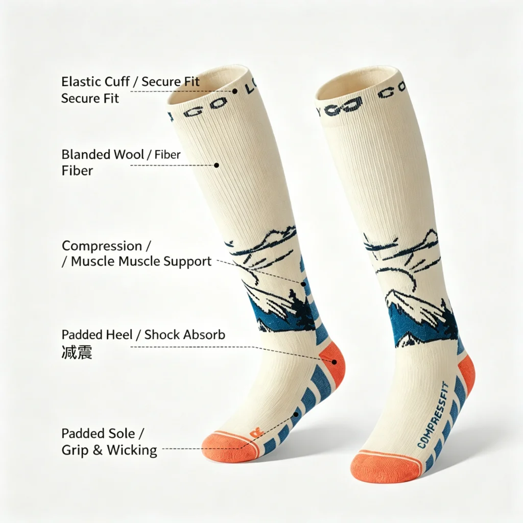 Kids Wool Ski Socks, Thermal Warm Winter Snow Socks with Gradient Compression Padded Sole for Boys Girls Skiing Snowboarding