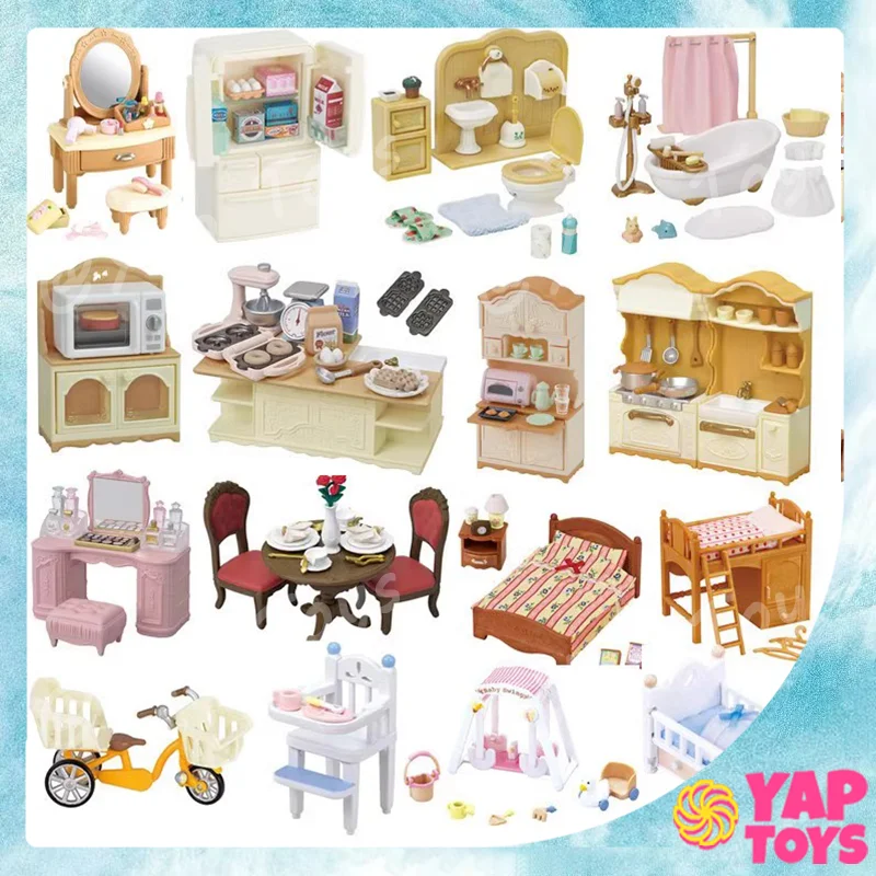 Sylvanian Families Anime Figures Mini Furniture Play House Toy Kawaii Children Toys Sylvanian Families Room Decoration Birthday